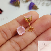 Pink Chalcedony Stud, Cushion Shape Earring , 925 Sterling Silver Earrings, Pink Gemstone Earrings, Chalcedony Earrings, Boho Earring, Gift